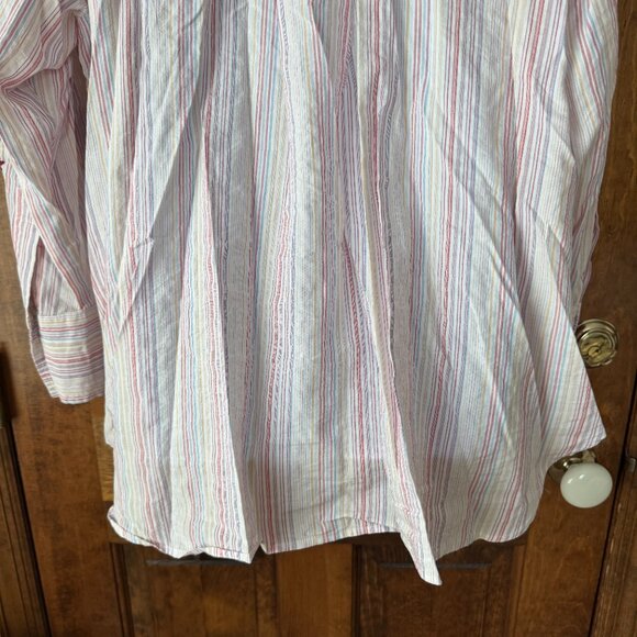 Johnny Was Workshop White w/Pinstripes & Embroidered Flowers Shirt 1X - Picture 13 of 14